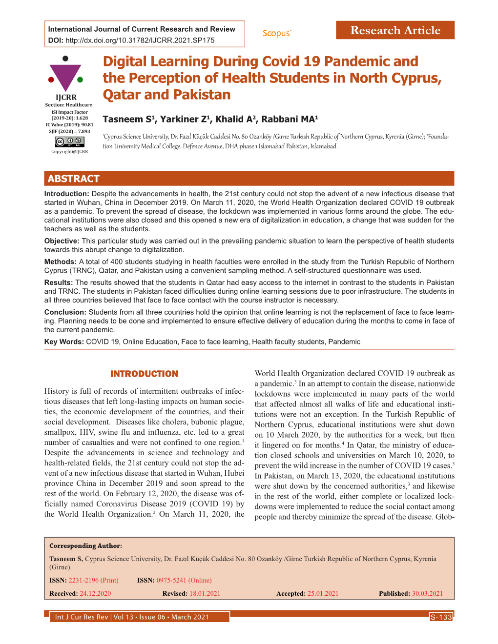 Digital Learning During Covid 19 Pandemic and the Perception Of