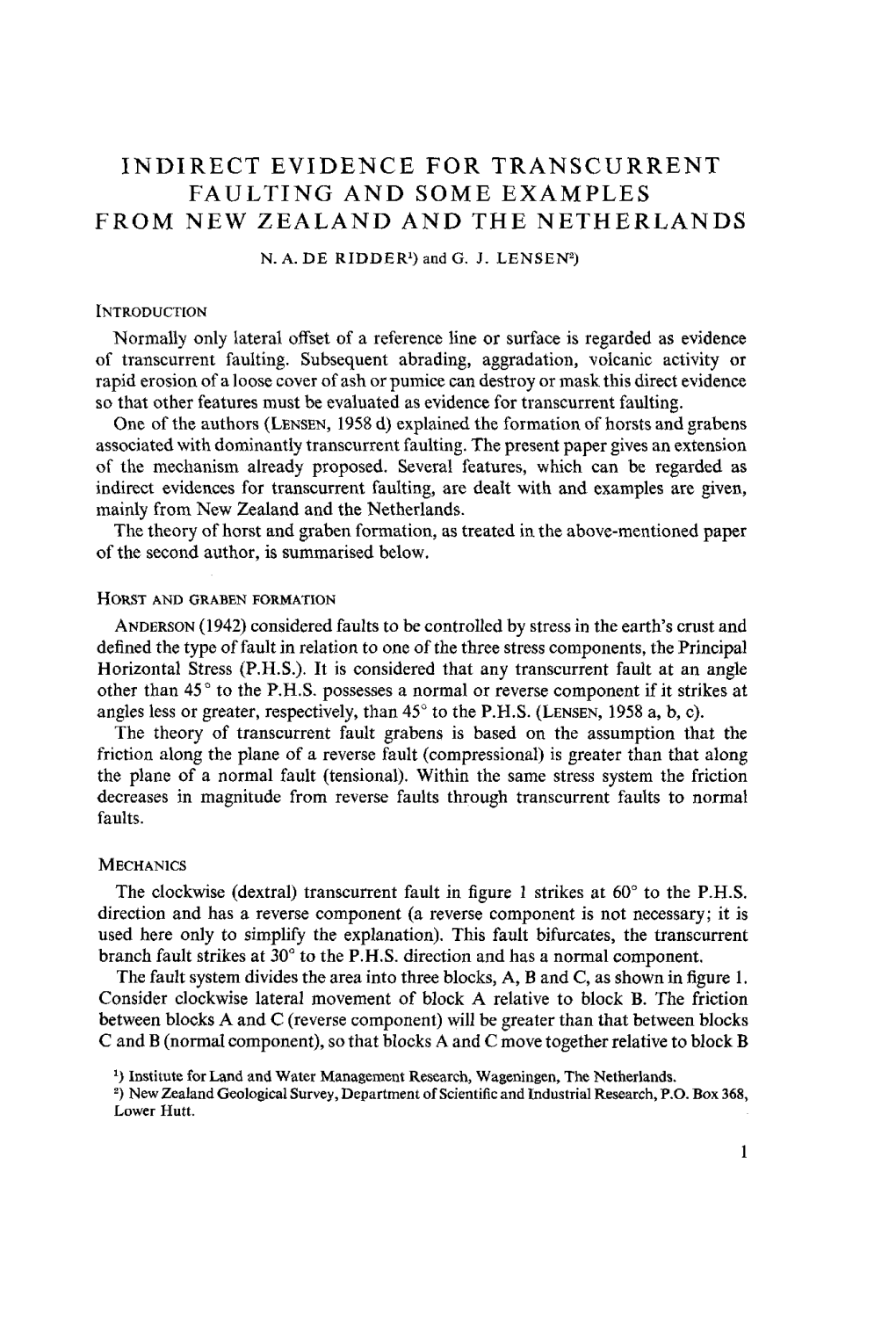 Indirect Evidence for Transcurrent Faulting and Some Examples from New Zealand and the Netherlands N