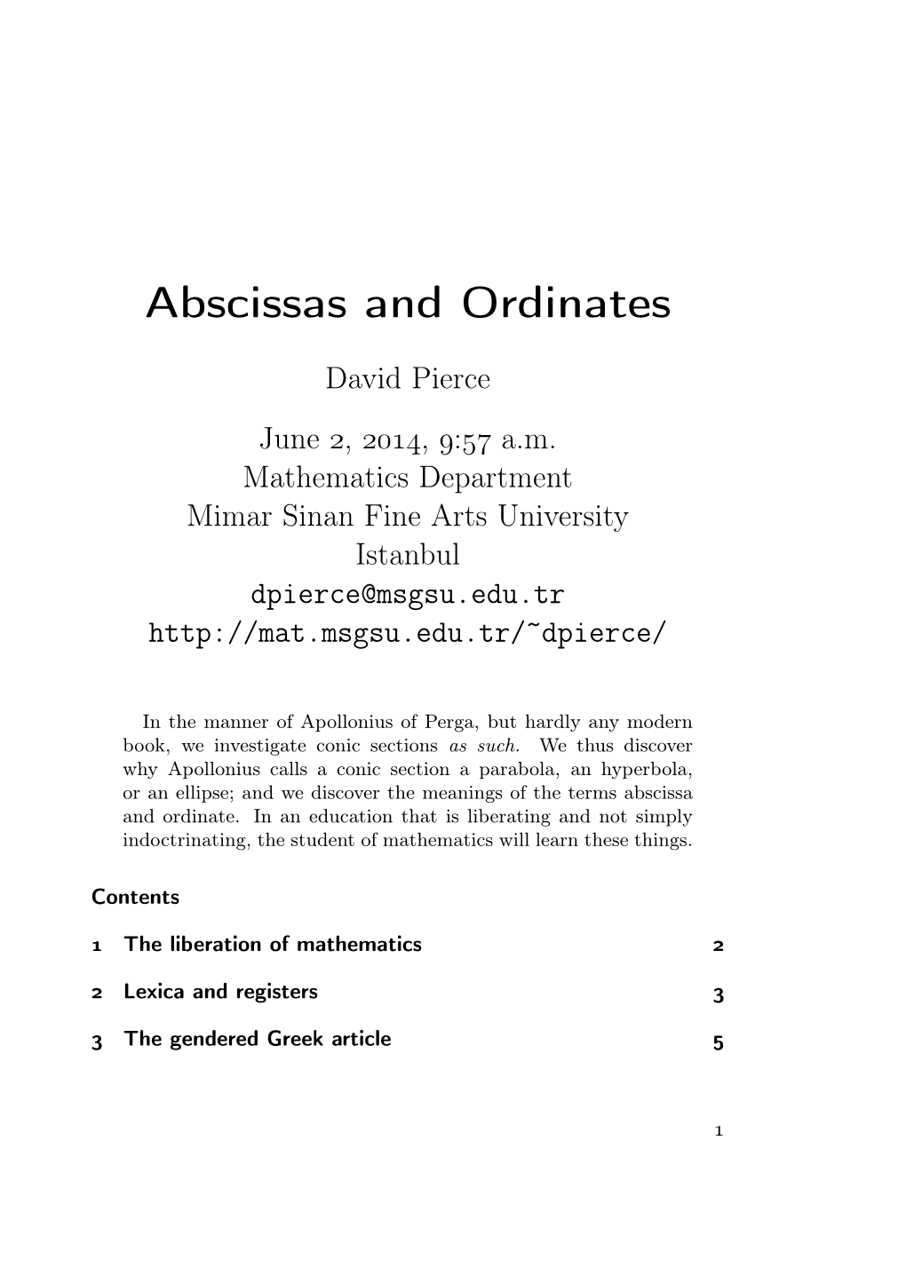 Abscissas and Ordinates