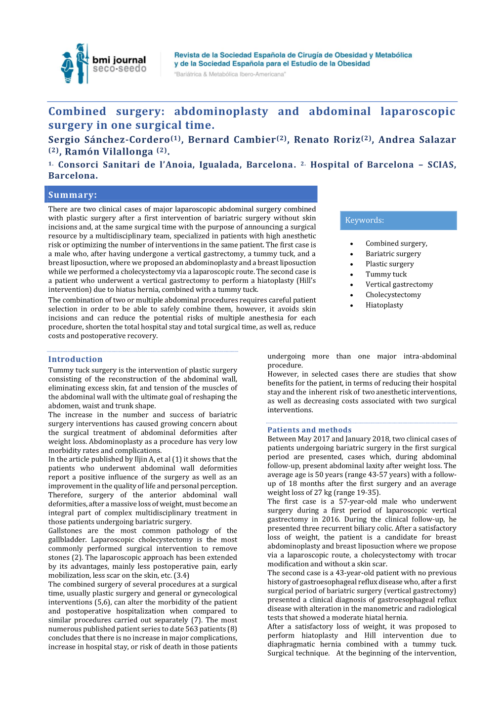 Combined Surgery: Abdominoplasty and Abdominal Laparoscopic Surgery in One Surgical Time