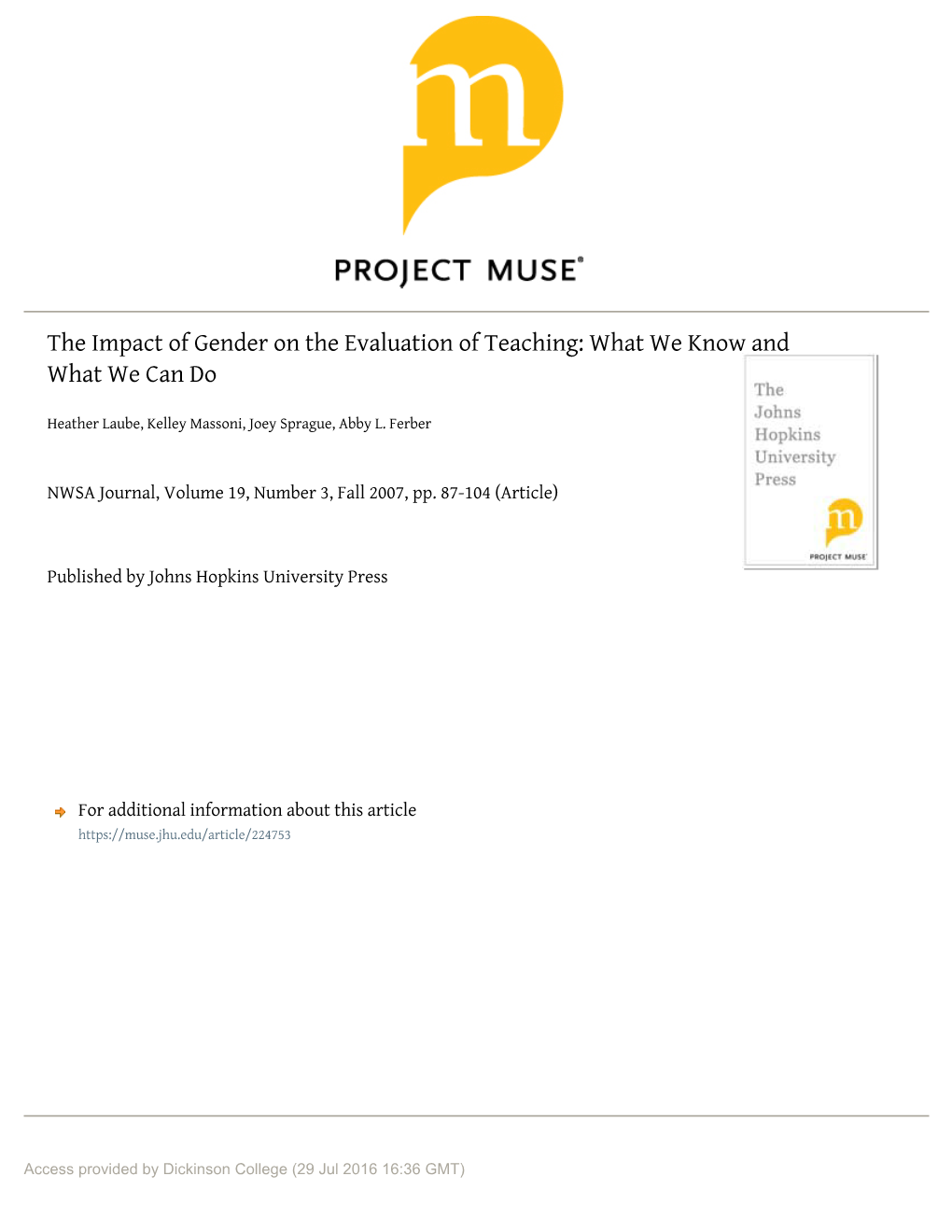 The Impact of Gender on the Evaluation of Teaching: What We Know and What We Can Do