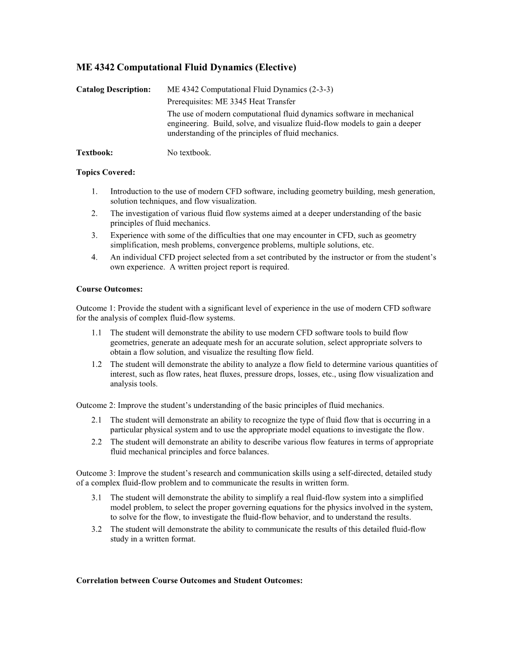 ME 4342 Computational Fluid Dynamics (Elective)