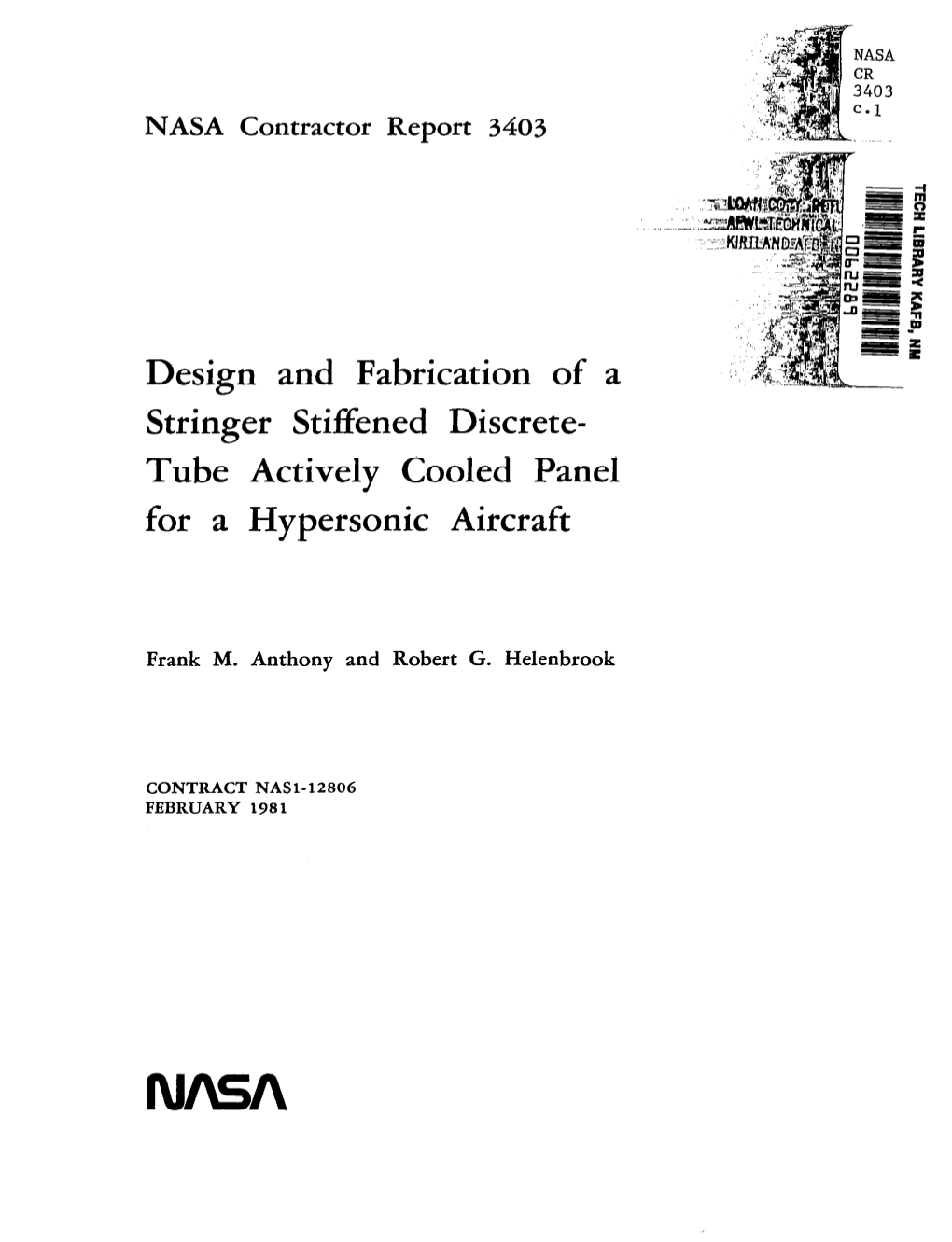 Tube Actively Cooled Panel for a Hypersonic Aircraft