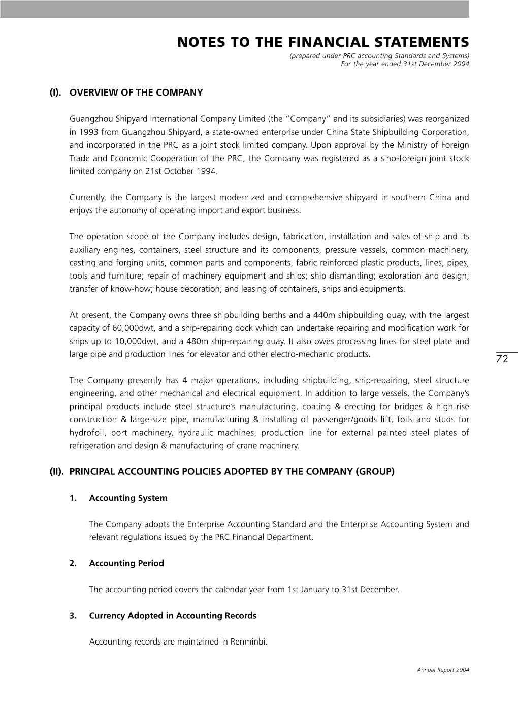 NOTES to the FINANCIAL STATEMENTS (Prepared Under PRC Accounting Standards and Systems) for the Year Ended 31St December 2004