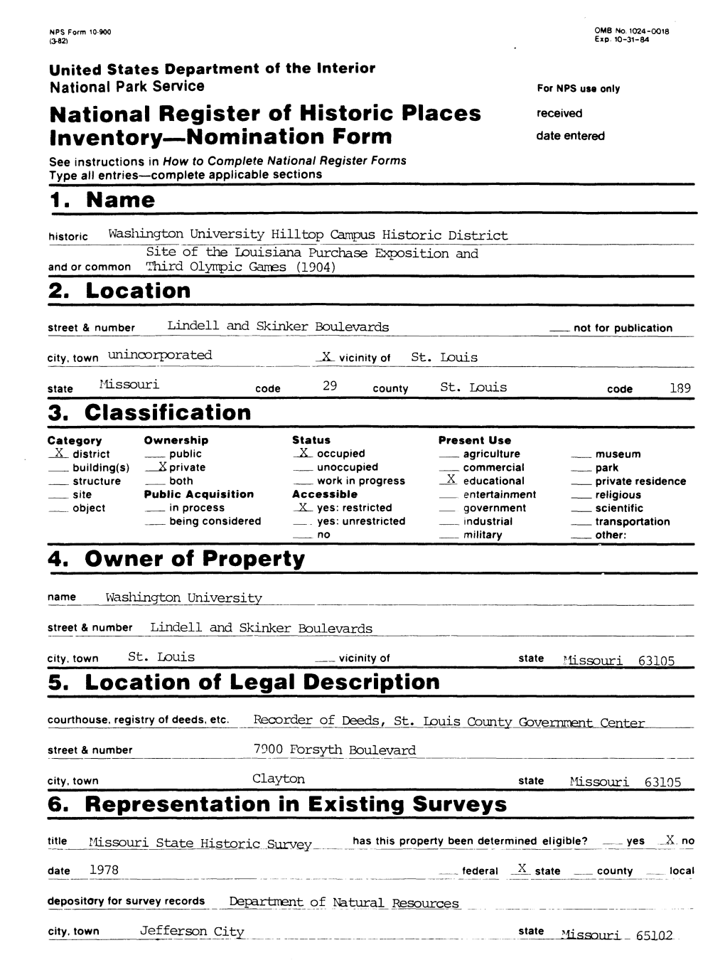 National Register of Historic Places Inventory