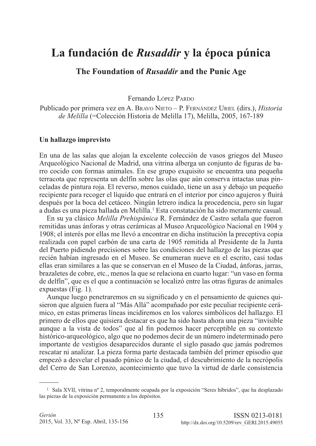 La Fundación De Rusaddir Y La Época Púnica the Foundation of Rusaddir and the Punic Age