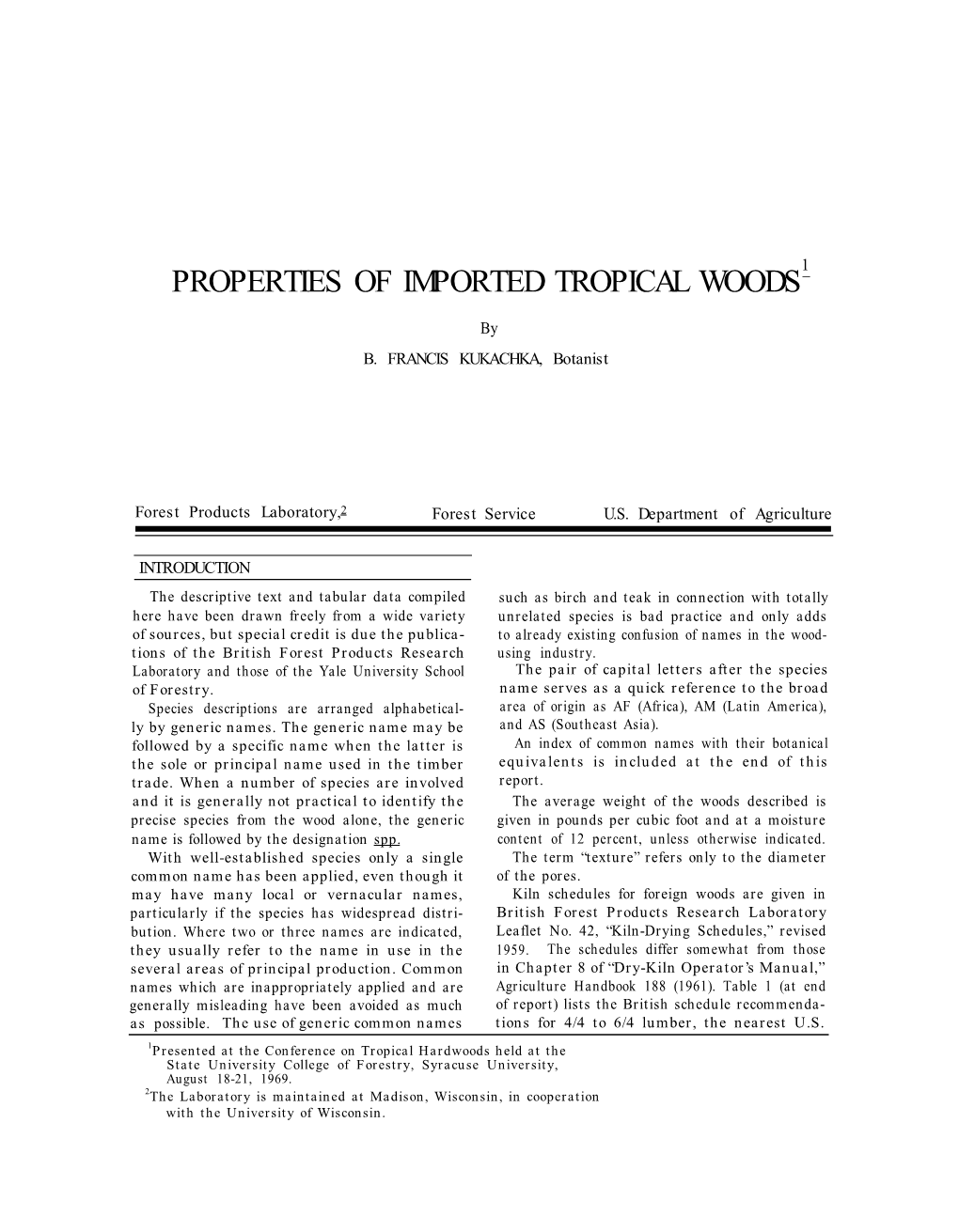 Properties of Imported Tropical Woods