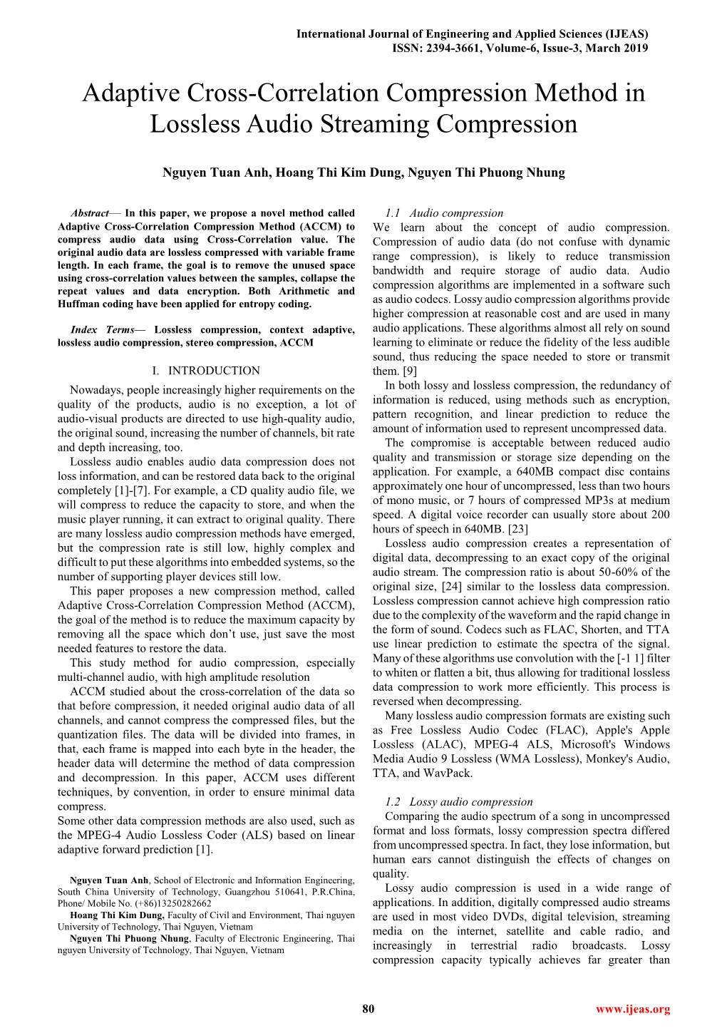 Adaptive Cross-Correlation Compression Method in Lossless Audio Streaming Compression