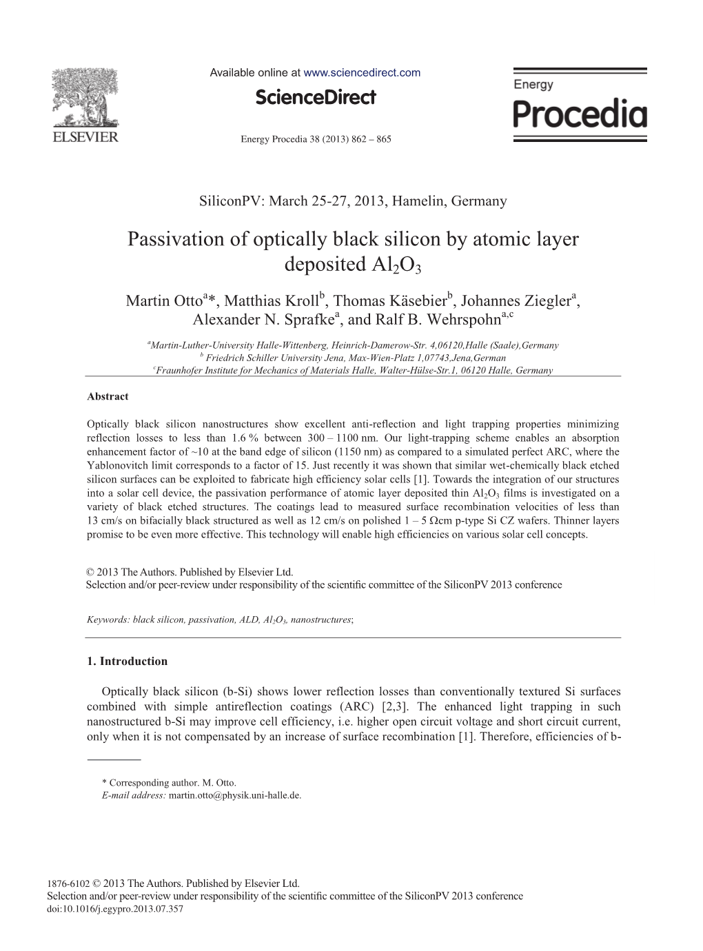 Passivation of Optically Black Silicon by Atomic Layer Deposited Al2o3