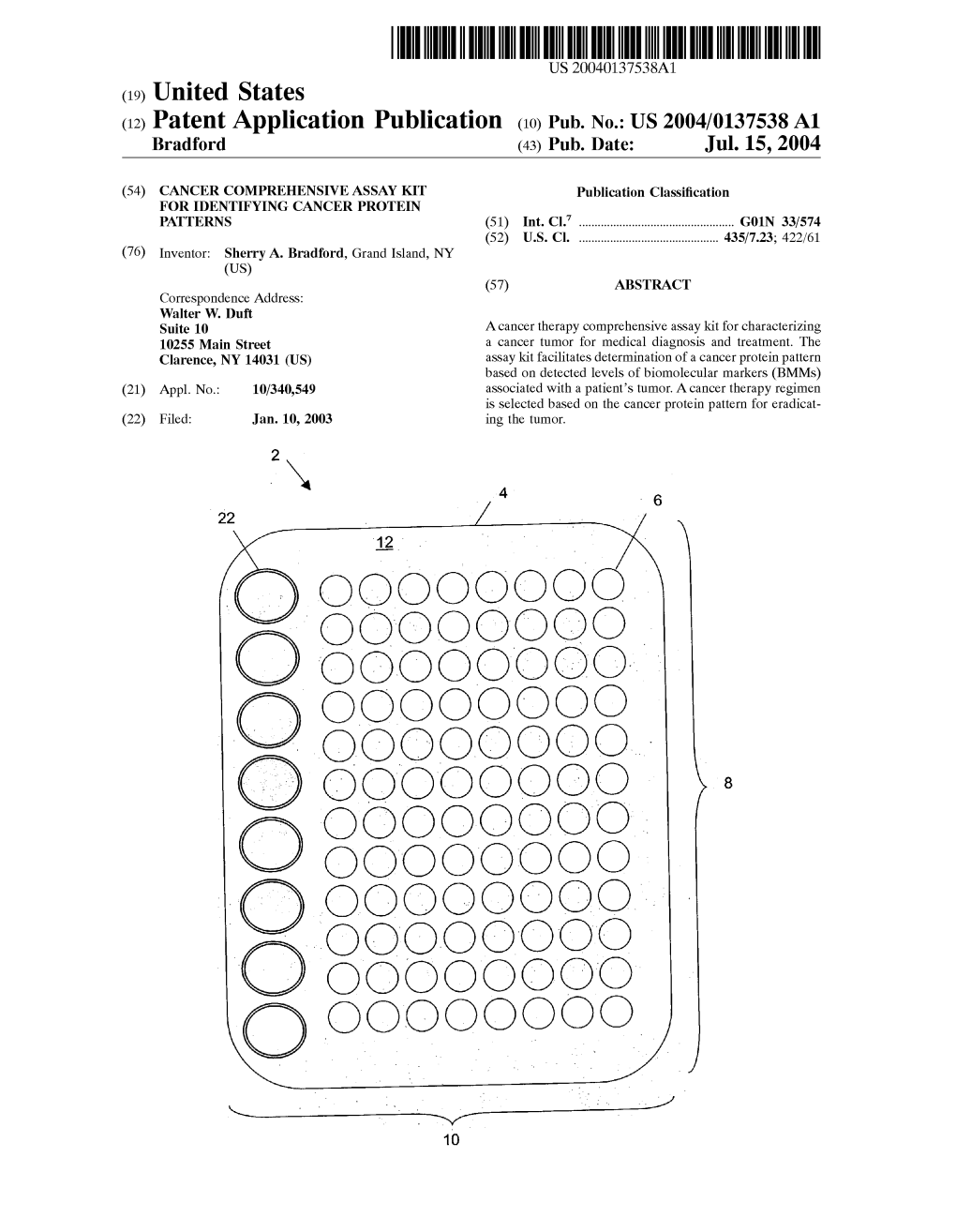 (12) Patent Application Publication (10) Pub. No.: US 2004/013.7538A1 Bradford (43) Pub