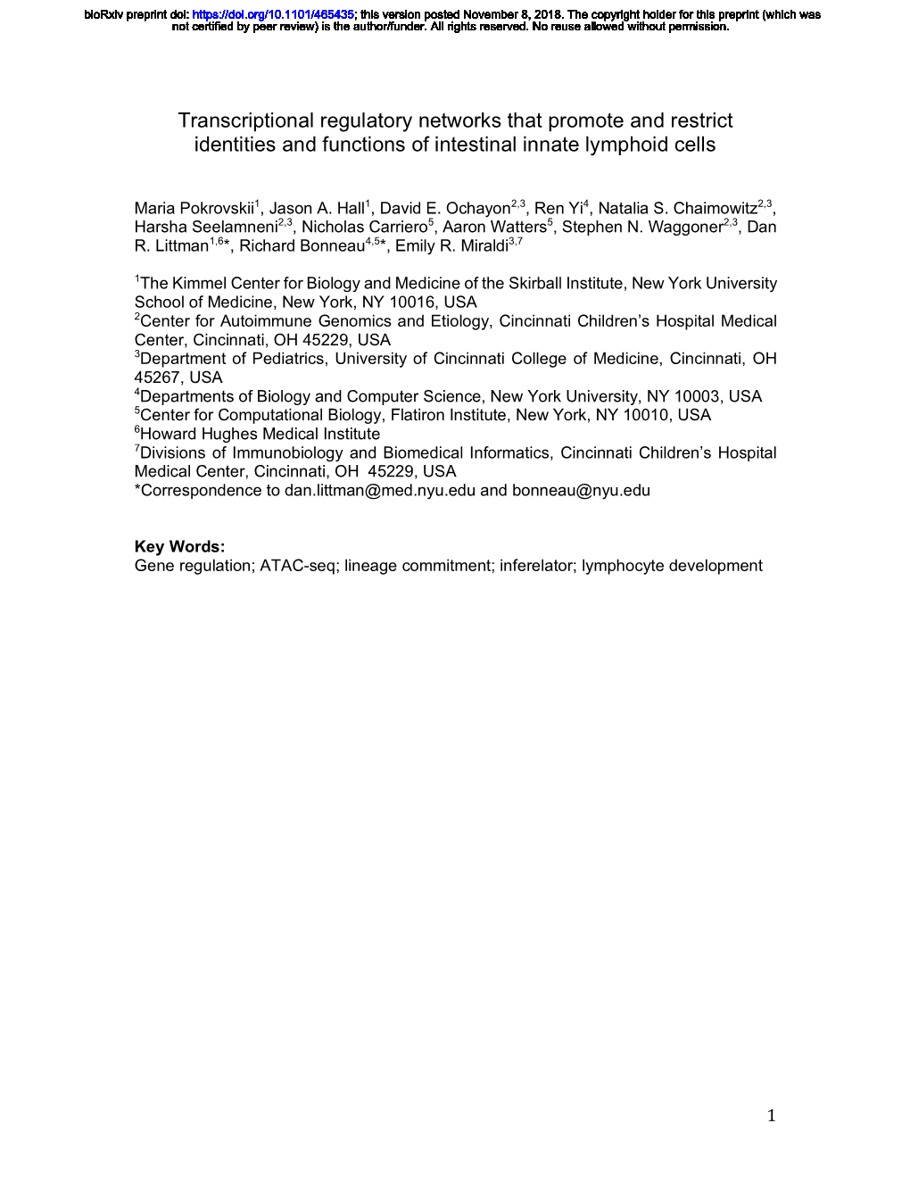 Transcriptional Regulatory Networks That Promote and Restrict Identities and Functions of Intestinal Innate Lymphoid Cells