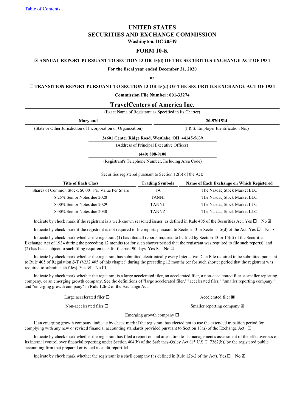 Travelcenters of America Inc. (Exact Name of Registrant As Specified in Its Charter)