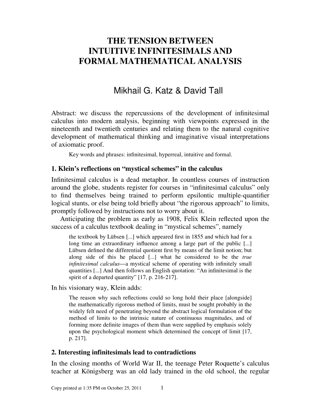The Tension Between Intuitive Infinitesimals and Formal Mathematical Analysis
