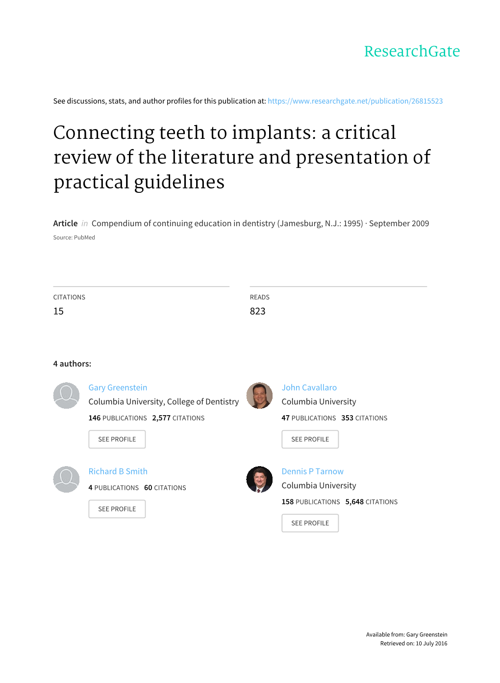 Connecting Teeth to Implants: a Critical Review of the Literature and Presentation of Practical Guidelines