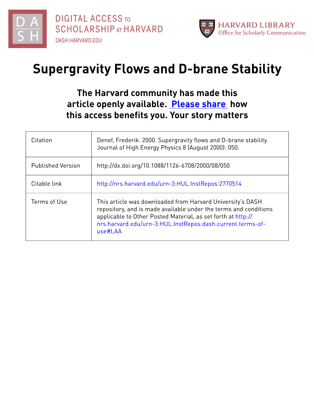 Supergravity Flows and D-Brane Stability