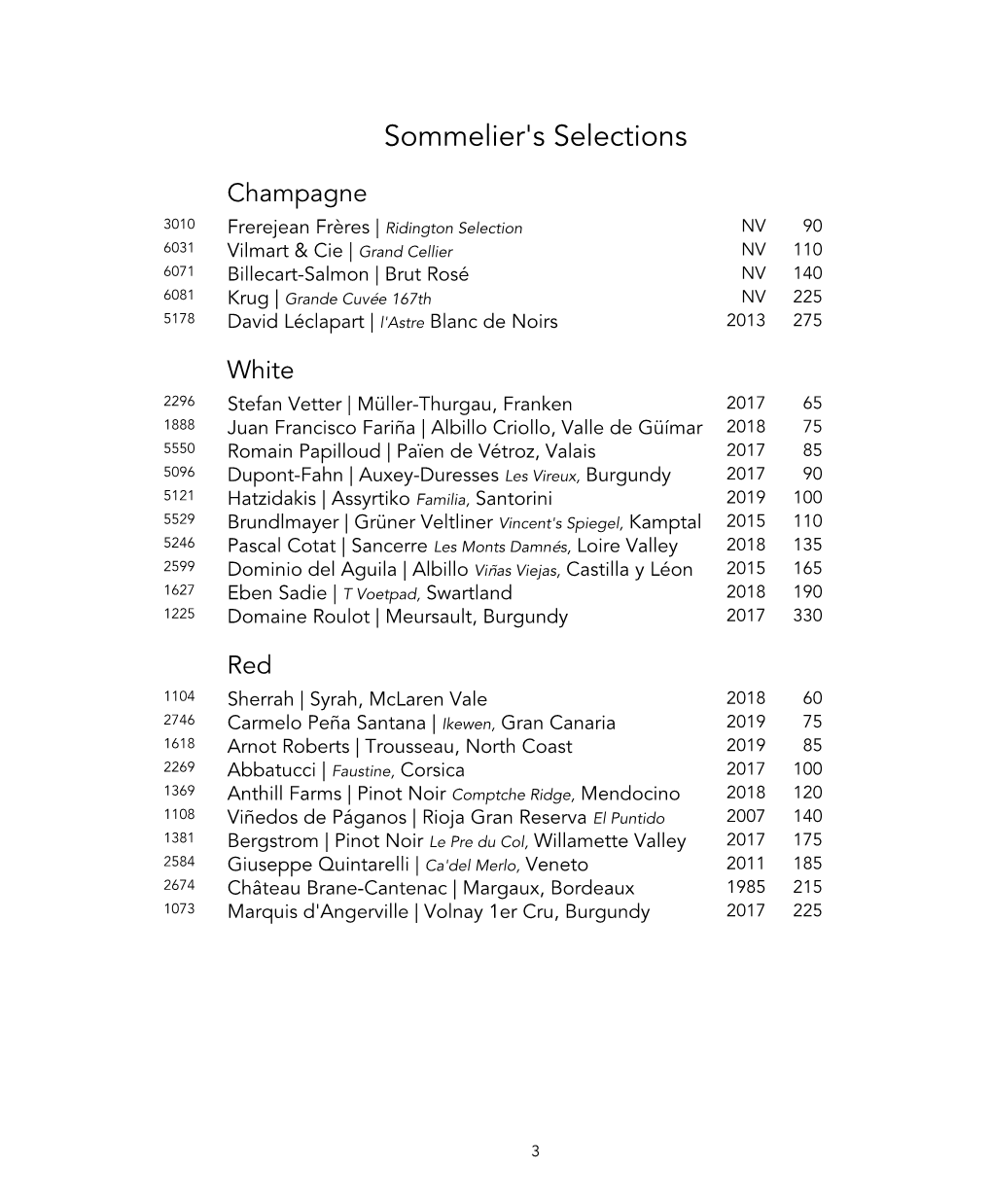 Sommelier's Selections