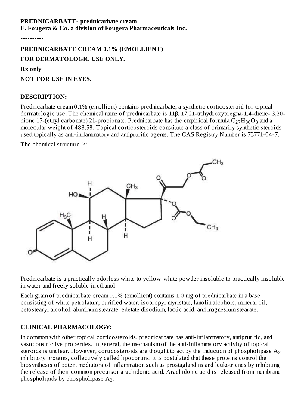 Prednicarbate Cream 0.1% (Emollient) for Dermatologic Use Only