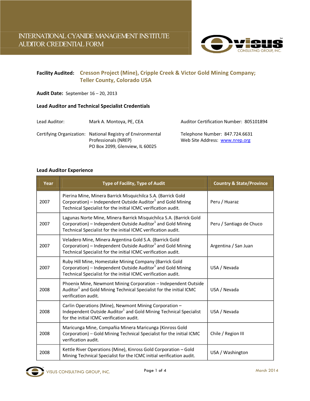 Auditor Credentials Form 2014