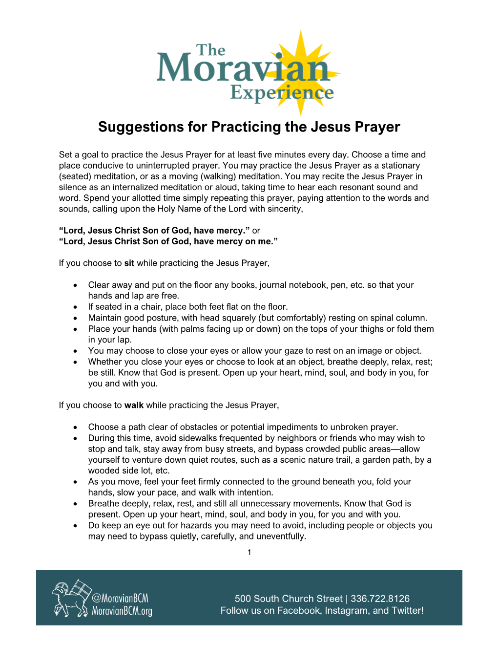 Suggestions for Practicing the Jesus Prayer