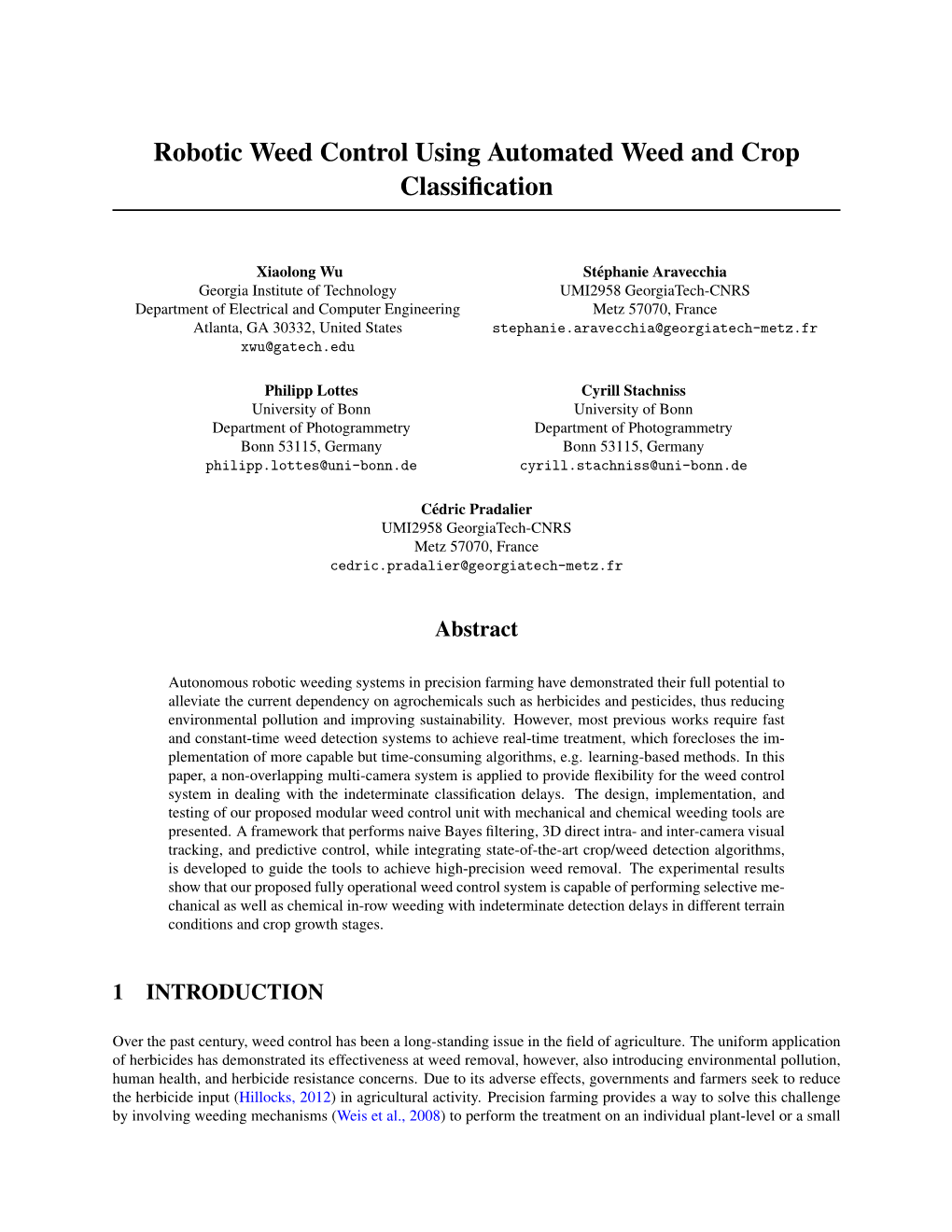 Robotic Weed Control Using Automated Weed and Crop Classiﬁcation