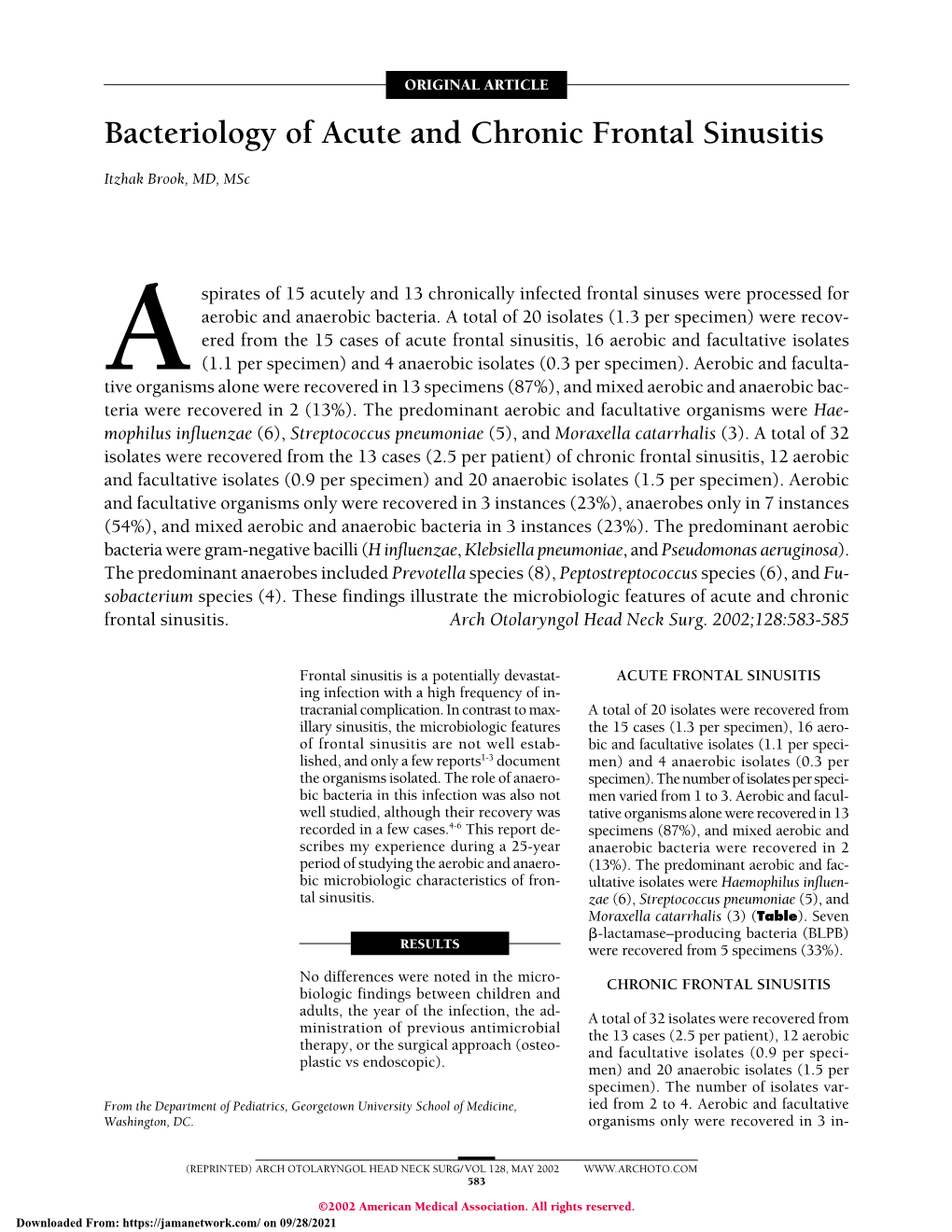 Bacteriology of Acute and Chronic Frontal Sinusitis