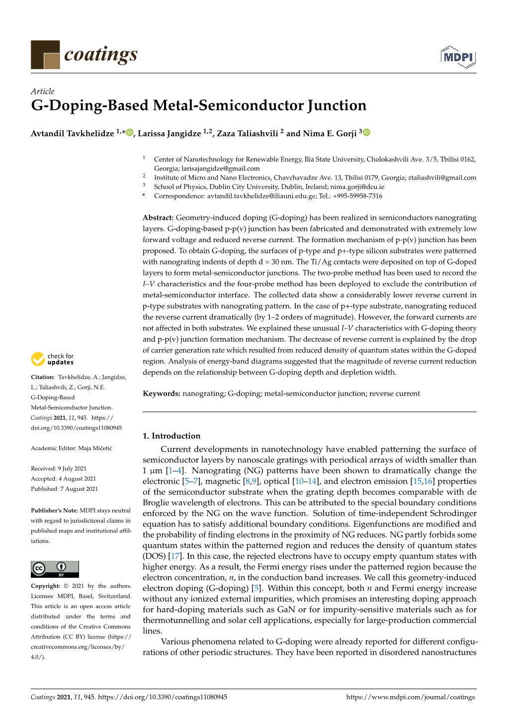 G-Doping-Based Metal-Semiconductor Junction