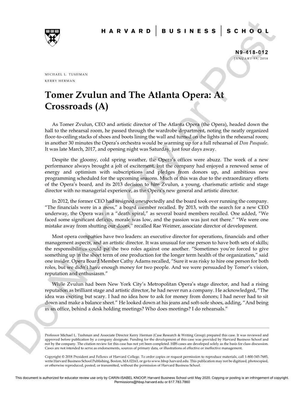 Tomer Zvulun and the Atlanta Opera: at Crossroads (A)