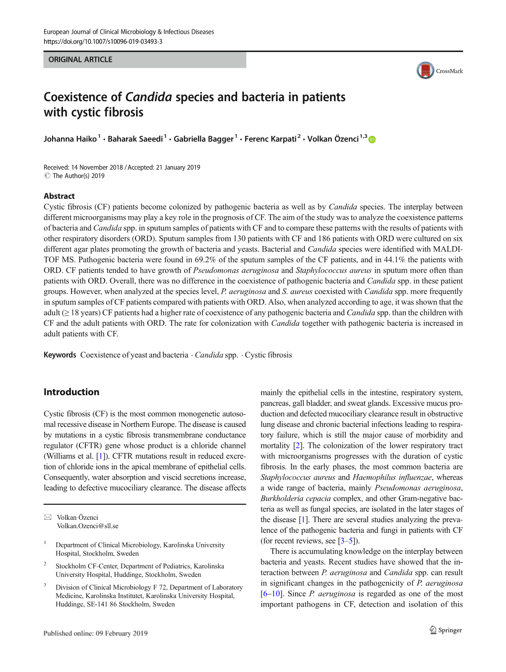 Coexistence of Candida Species and Bacteria in Patients with Cystic Fibrosis