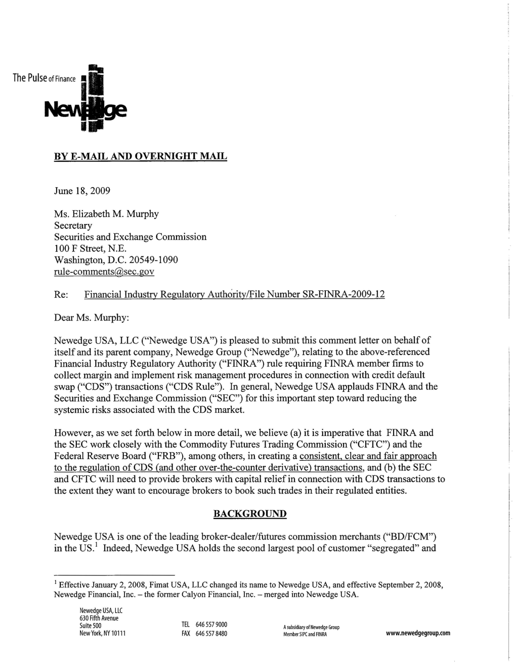 Comment Letter on File No. SR-FINRA-2009-012