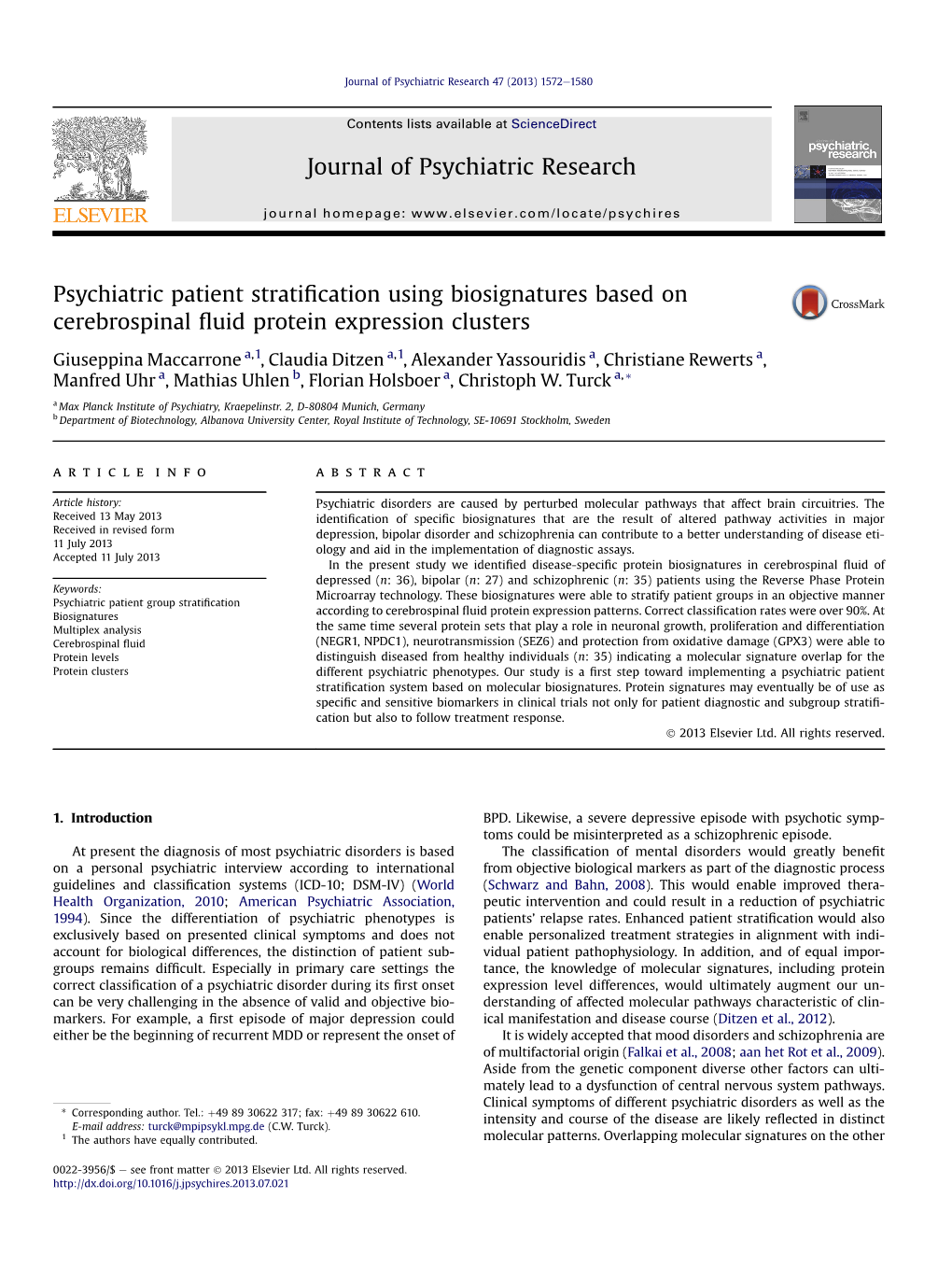 Psychiatric Patient Stratification Using Biosignatures Based On