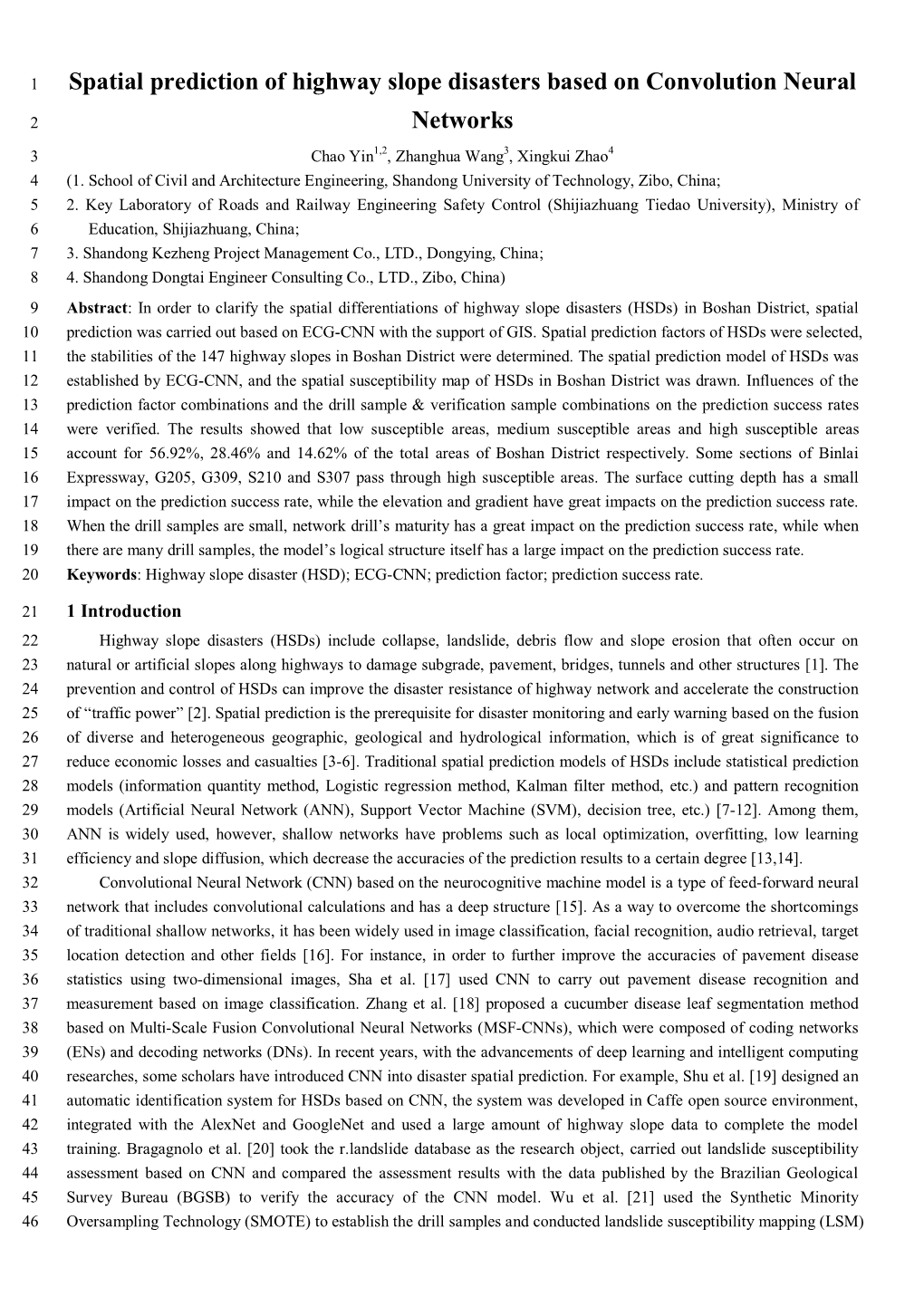 Spatial Prediction of Highway Slope Disasters Based on Convolution Neural Networks