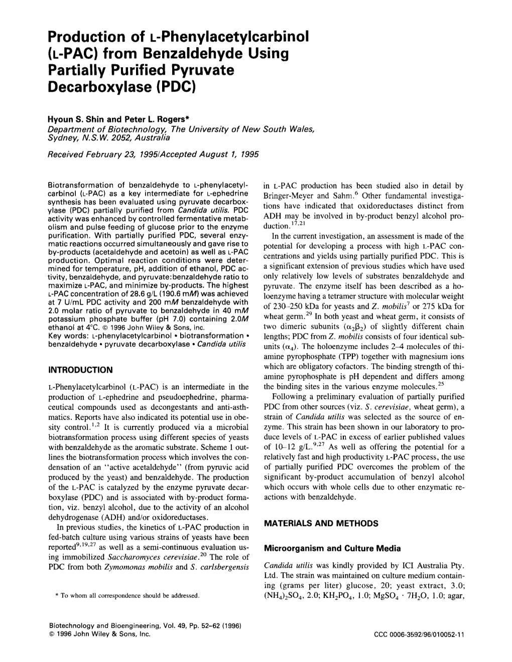 L-PAC) from Benzaldehyde Using Partially Purified Pyruvate Oecarboxylase (PDC