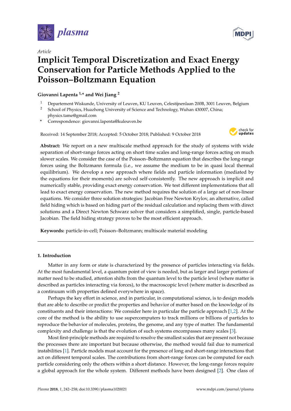 Implicit Temporal Discretization and Exact Energy Conservation for Particle Methods Applied to the Poisson–Boltzmann Equation