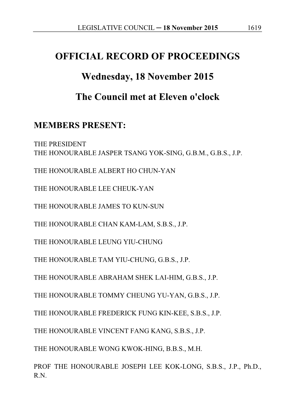 OFFICIAL RECORD of PROCEEDINGS Wednesday, 18