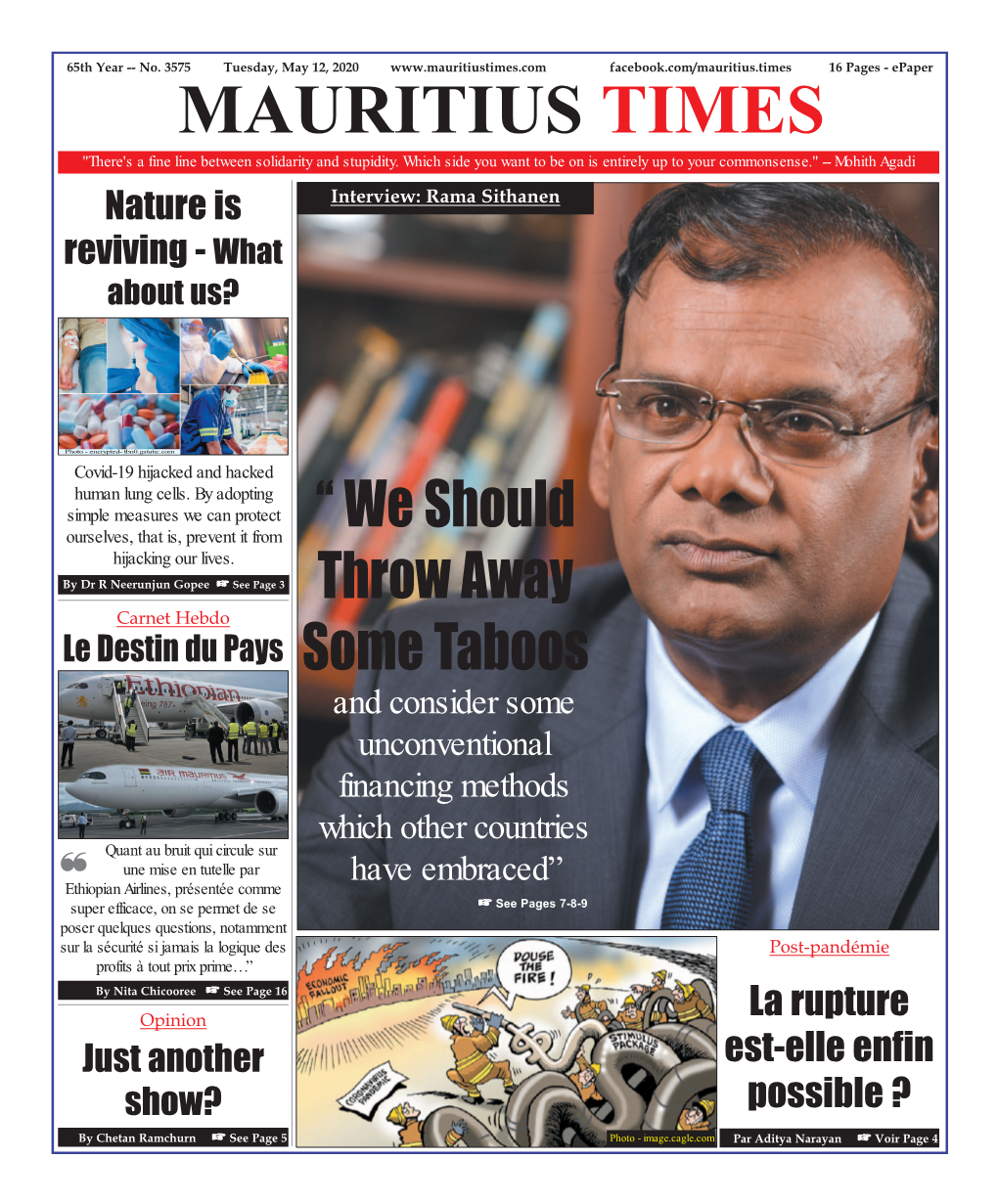 MAURITIUS TIMES "There's a Fine Line Between Solidarity and Stupidity