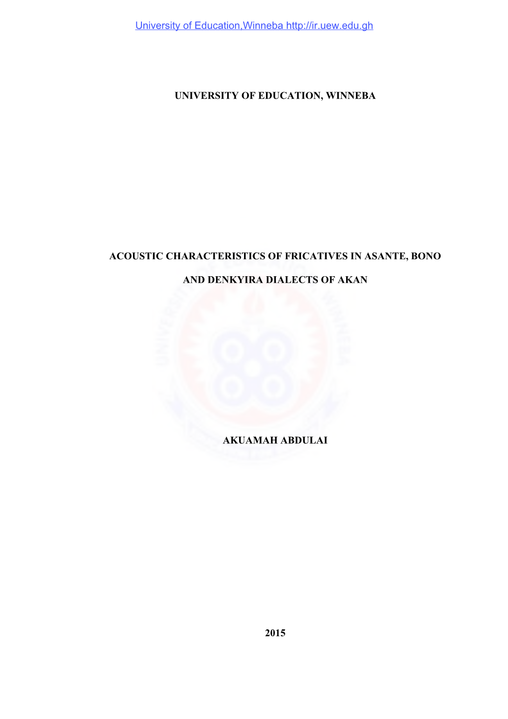 University of Education, Winneba Acoustic