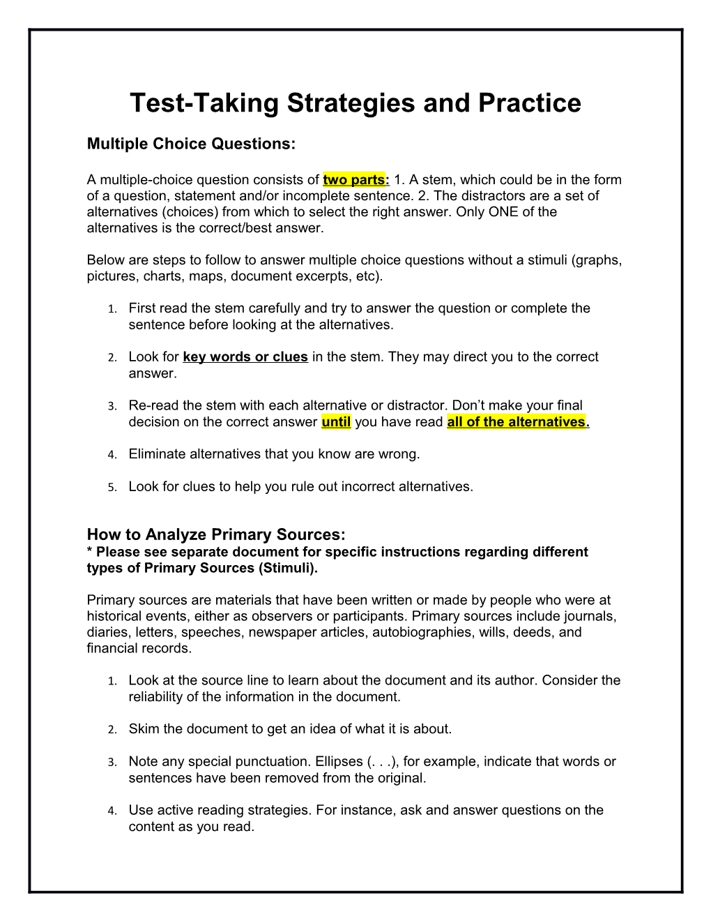 Test-Taking Strategies and Practice