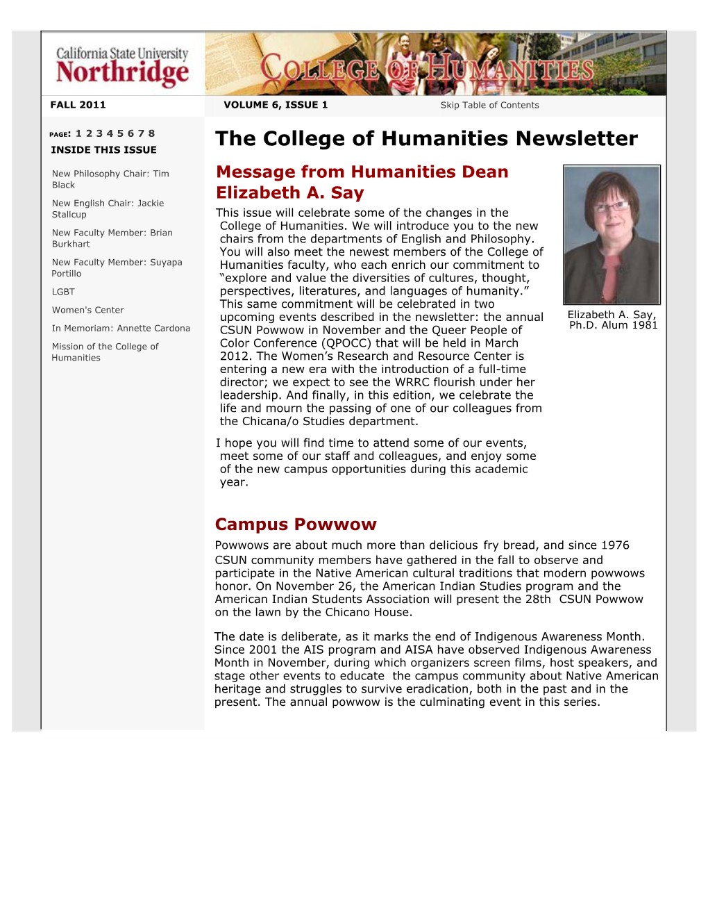 CSUN College of Humanities Newsletter, Fall 2011