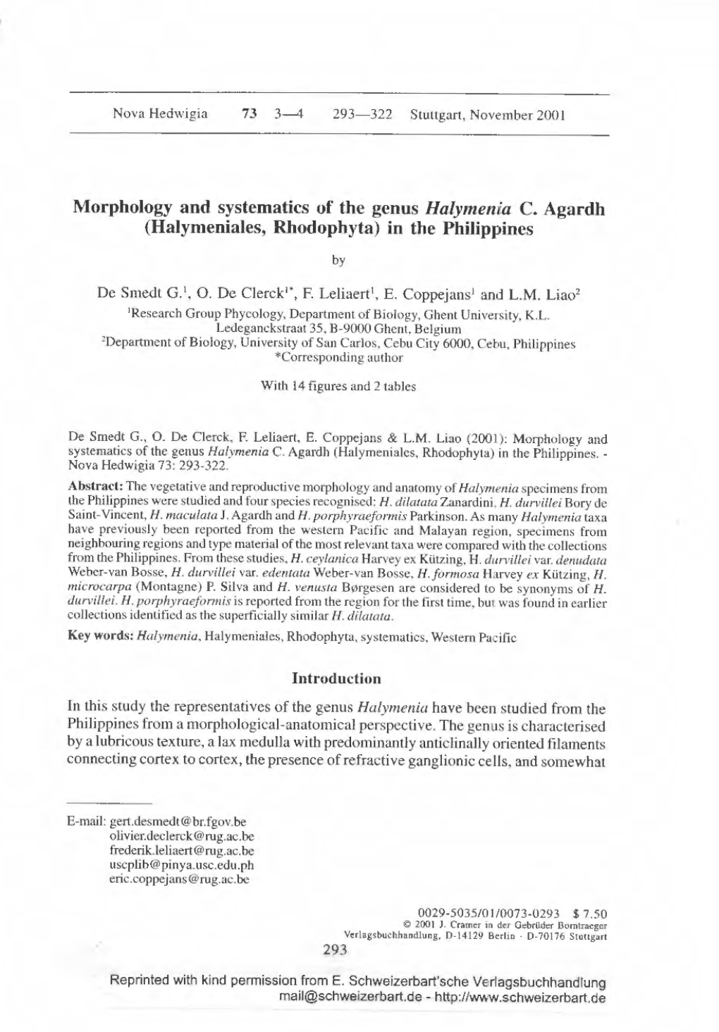 Morphology and Systematics of the Genus Halymenia C. Agardh (Halymeniales, Rhodophyta) in the Philippines By