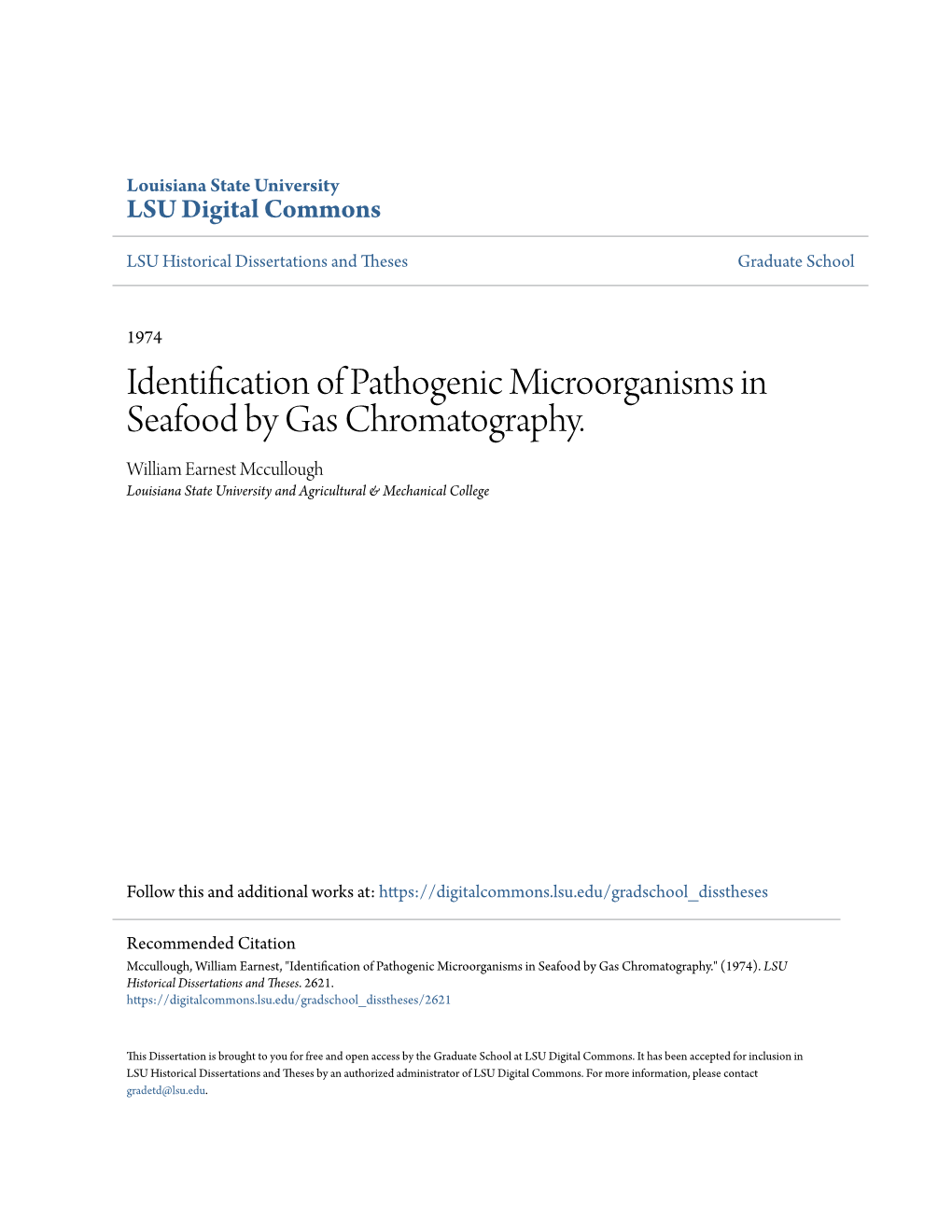 Identification of Pathogenic Microorganisms in Seafood by Gas Chromatography