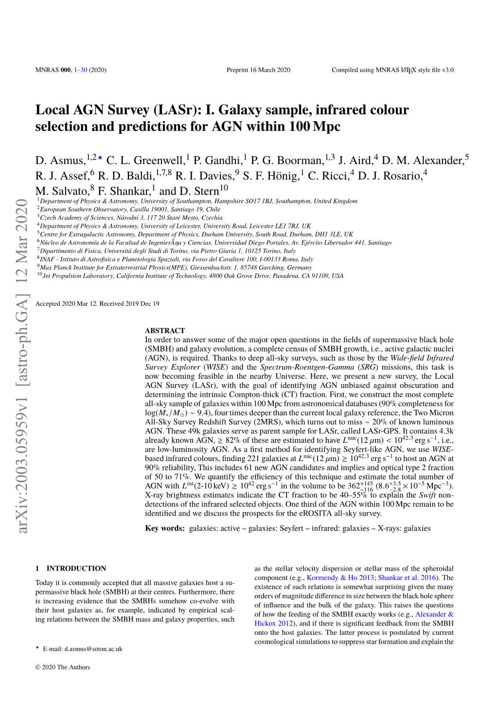 Local AGN Survey (Lasr): I. Galaxy Sample, Infrared Colour Selection and Predictions for AGN Within 100 Mpc