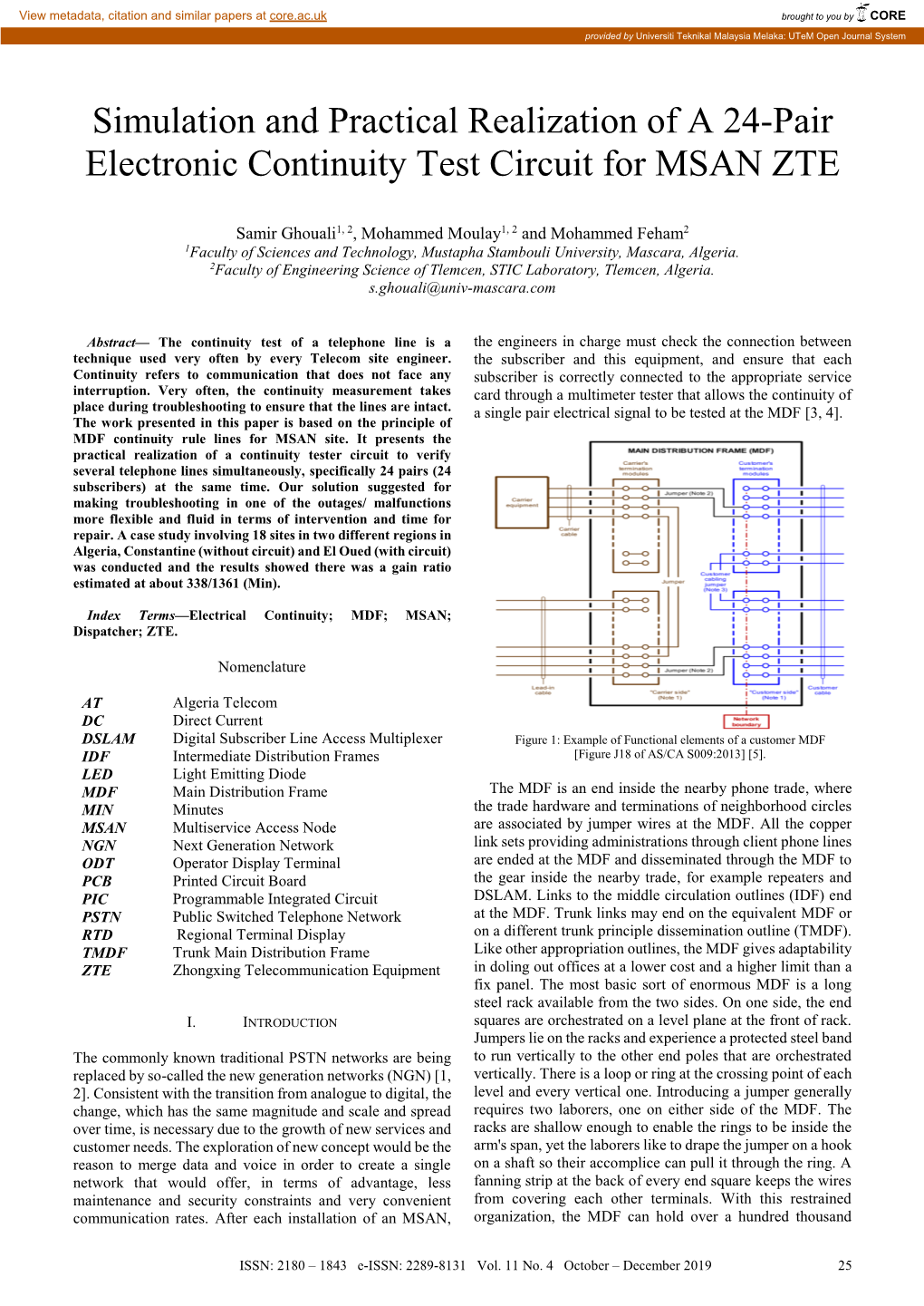 Simulation and Practical Realization of a 24-Pair Electronic Continuity Test Circuit for MSAN ZTE