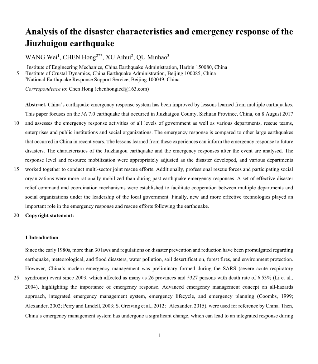 Analysis of the Disaster Characteristics and Emergency