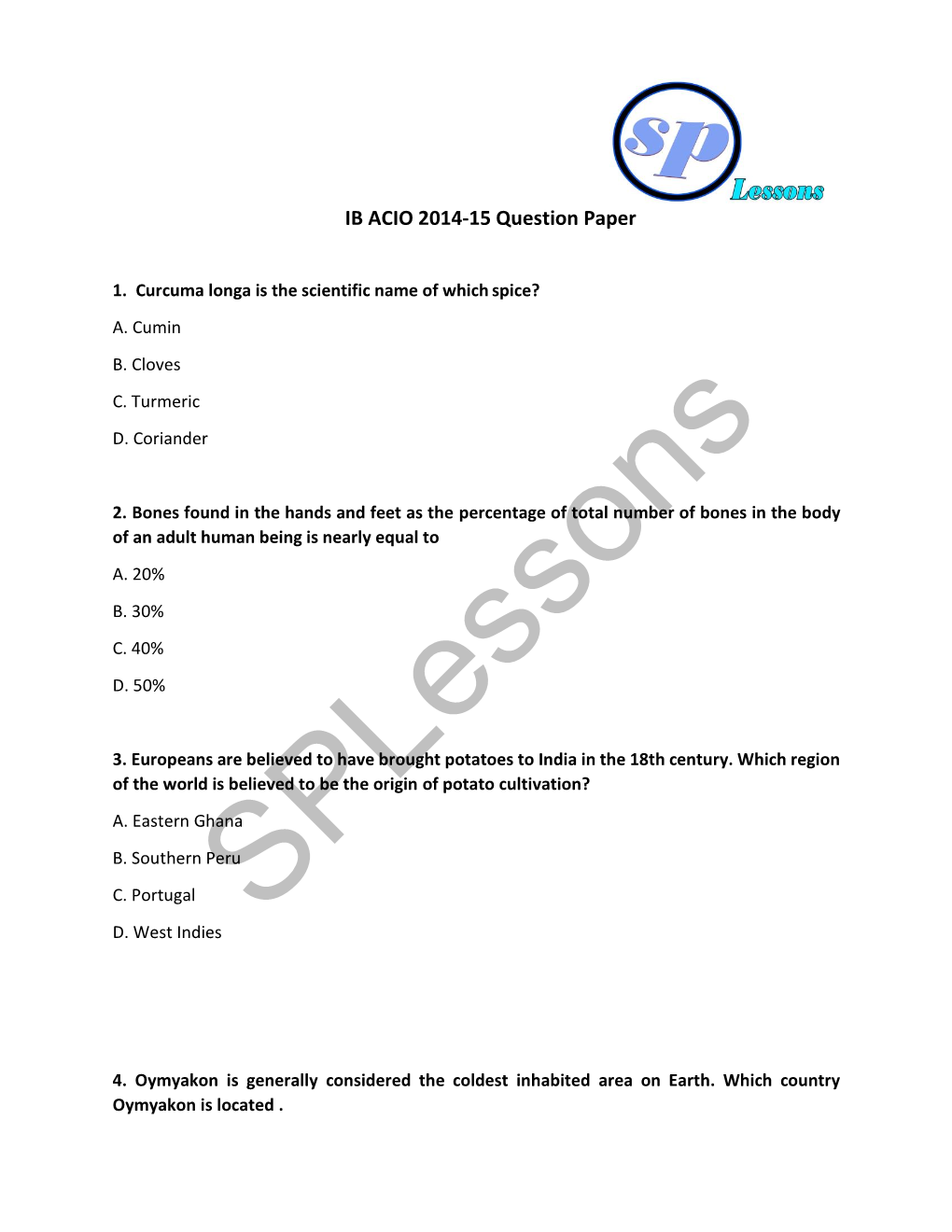 IB ACIO 2014-15 Question Paper