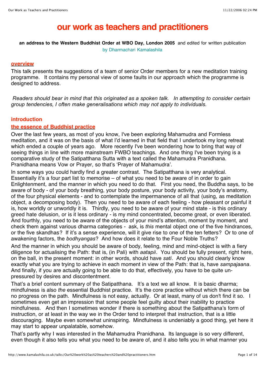 Our Work As Teachers and Practitioners 11/22/2006 02:24 PM