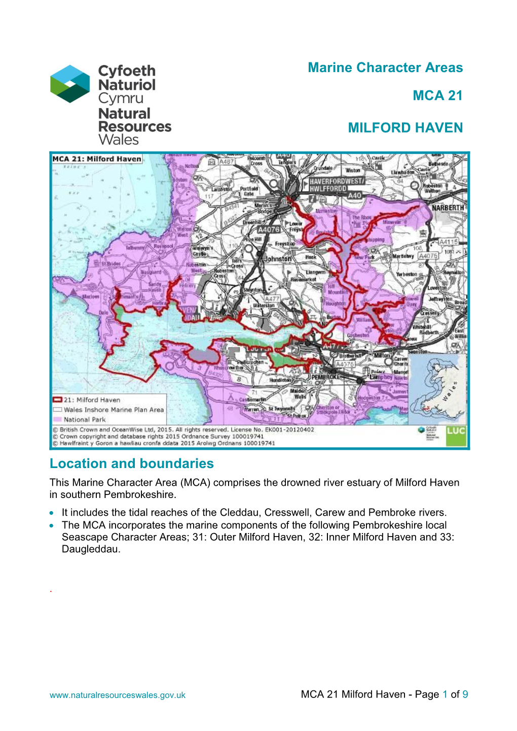 Marine Character Areas MCA 21 MILFORD HAVEN