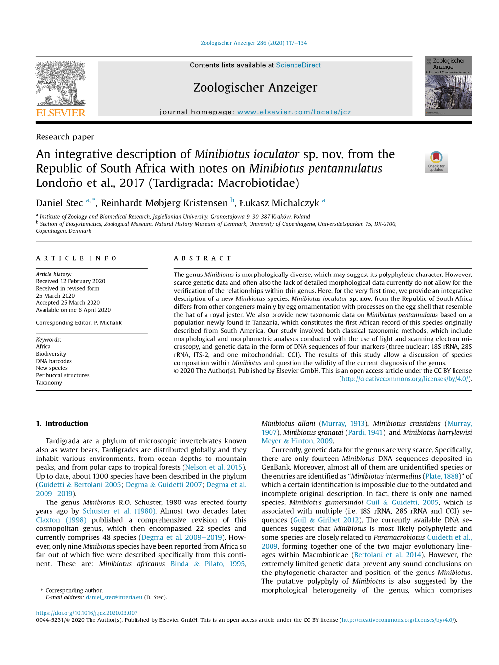 An Integrative Description of Minibiotus Ioculator Sp. Nov. from the Republic of South Africa with Notes on Minibiotus Pentannul