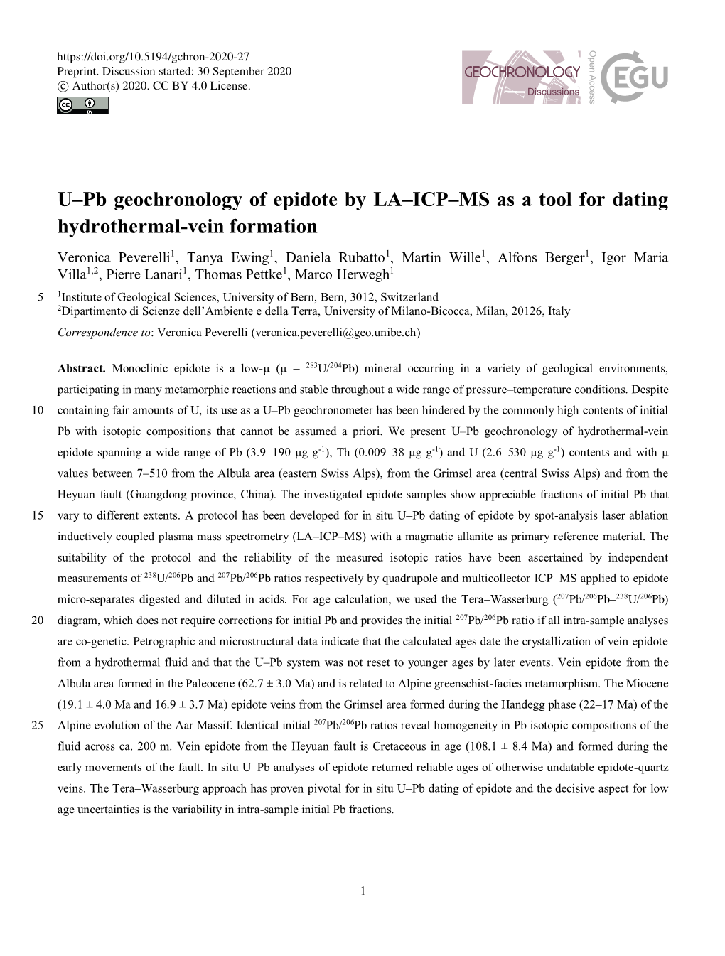 U–Pb Geochronology of Epidote by LA–ICP–MS As a Tool for Dating