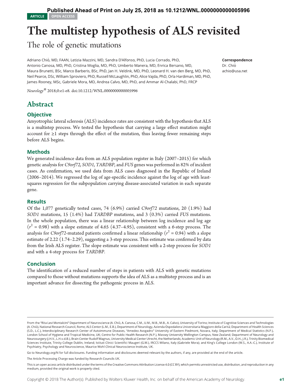 The Multistep Hypothesis of ALS Revisited the Role of Genetic Mutations