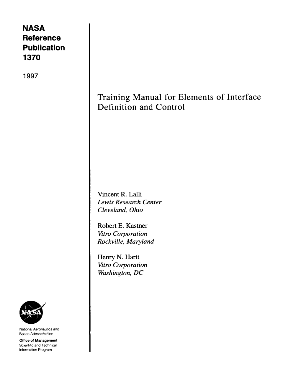 NASA Reference Publication 1370 Training Manual for Elements Of
